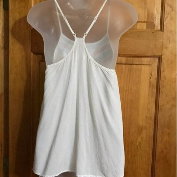 Teal Dove White Spaghetti Strap Razor Back Tank Top w/ Teal & Coral Neckline - Picture 7 of 11